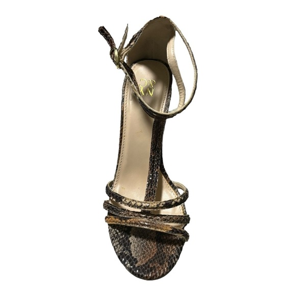 NEW NY & C Beige & Brown Strappy Stiletto Sandals Size 8 Faux Snakeskin Heels - Picture 9 of 11